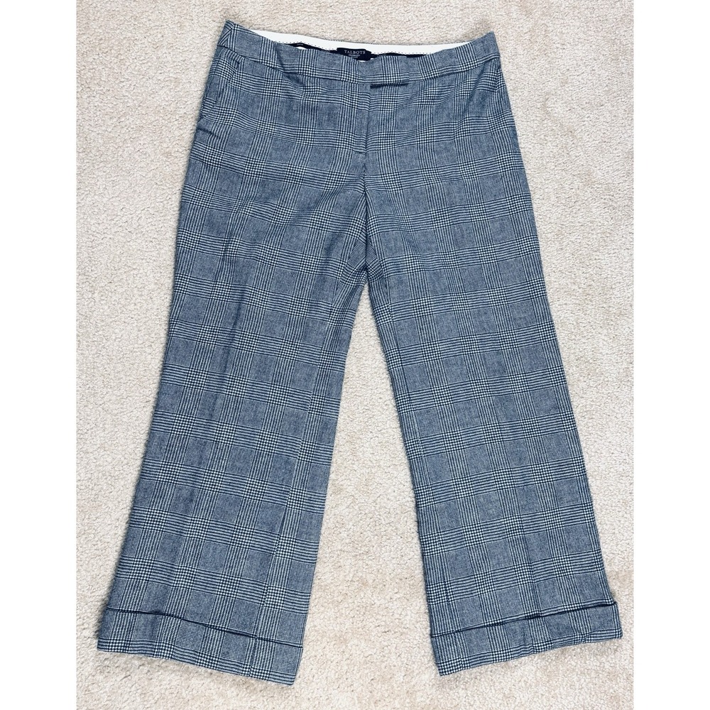 Talbots Raleigh Wool Blend Glen Plaid Wide Leg Trouser Pants Lined Career Preppy
